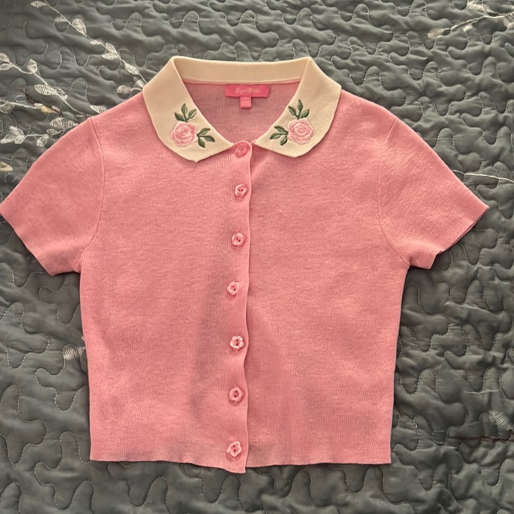 Pink Floral Button Up Crop Top